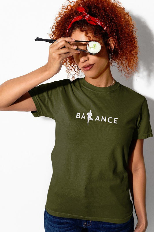 Minimalist Cotton “Balance” Typography T-Shirt Olive - Trendzkraft
