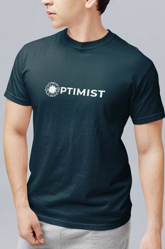 Optimist Unisex Typography T-Shirt - Navy Blue - Trendzkraft