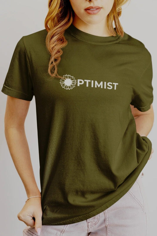Optimist Unisex Typography T-Shirt - Olive Green - Trendzkraft