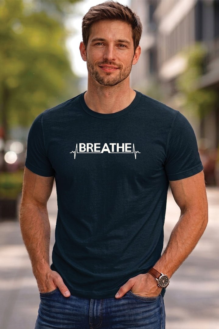 Breathe Minimal Typography T-Shirt – Navy Blue - Trendzkraft