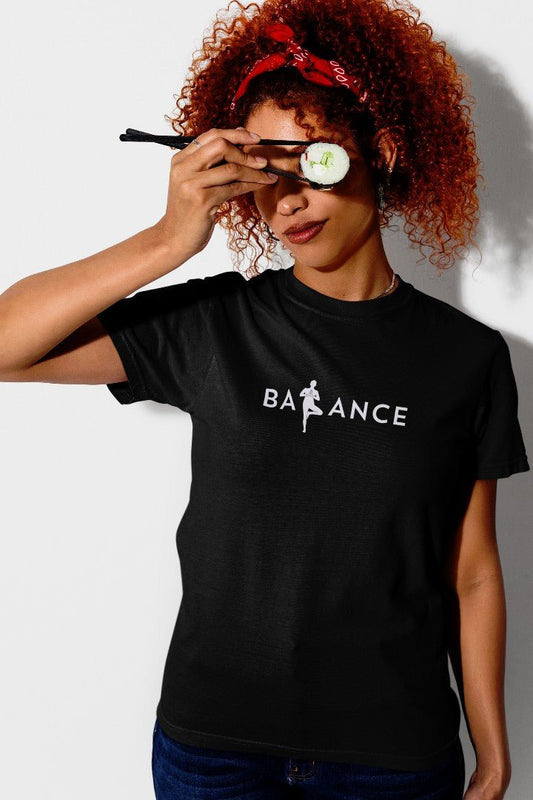 Minimalist Cotton “Balance” Typography T-Shirt Black - Trendzkraft