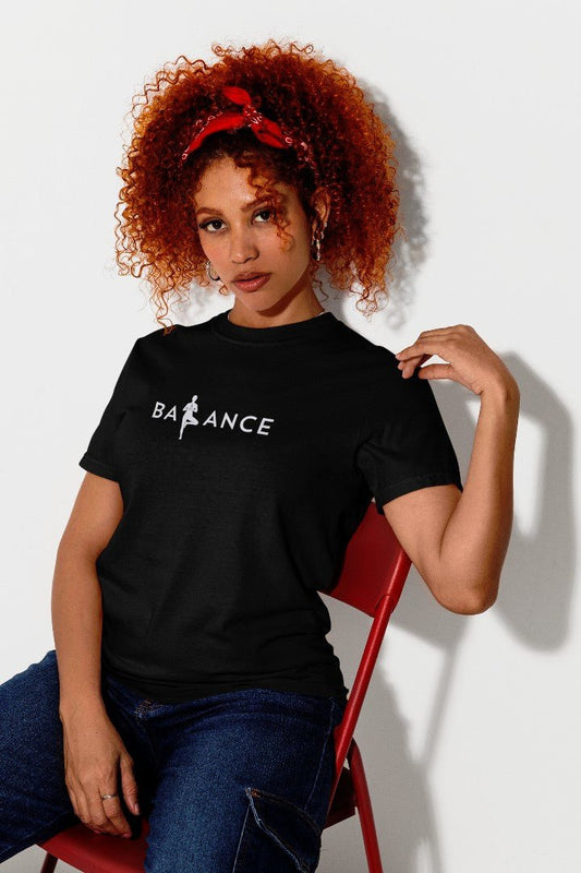 Minimalist Cotton “Balance” Typography T-Shirt Black - Trendzkraft