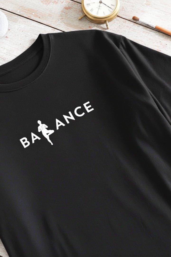 Minimalist Cotton “Balance” Typography T-Shirt Black - Trendzkraft