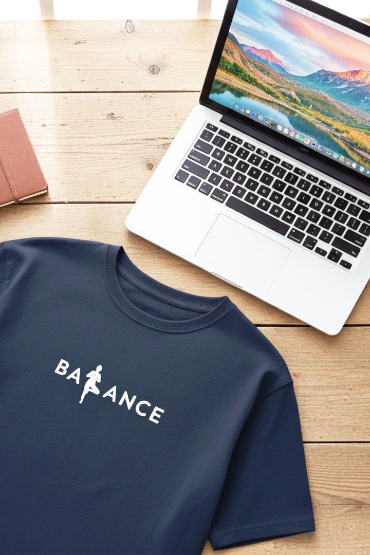 Minimalist Cotton “Balance” Typography T-Shirt Navy Blue - Trendzkraft