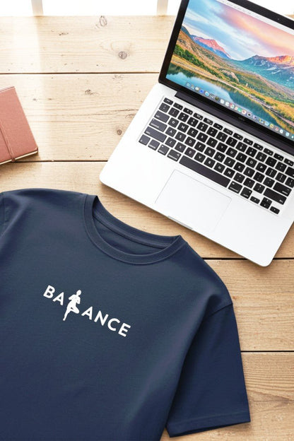 Minimalist Cotton “Balance” Typography T-Shirt Navy Blue - Trendzkraft