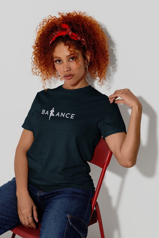 Minimalist Cotton “Balance” Typography T-Shirt Navy Blue - Trendzkraft