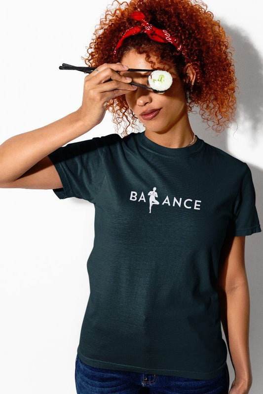 Minimalist Cotton “Balance” Typography T-Shirt Navy Blue - Trendzkraft