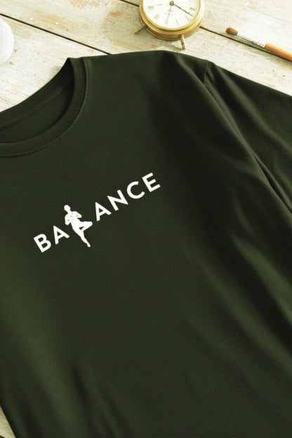 Minimalist Cotton “Balance” Typography T-Shirt Olive - Trendzkraft