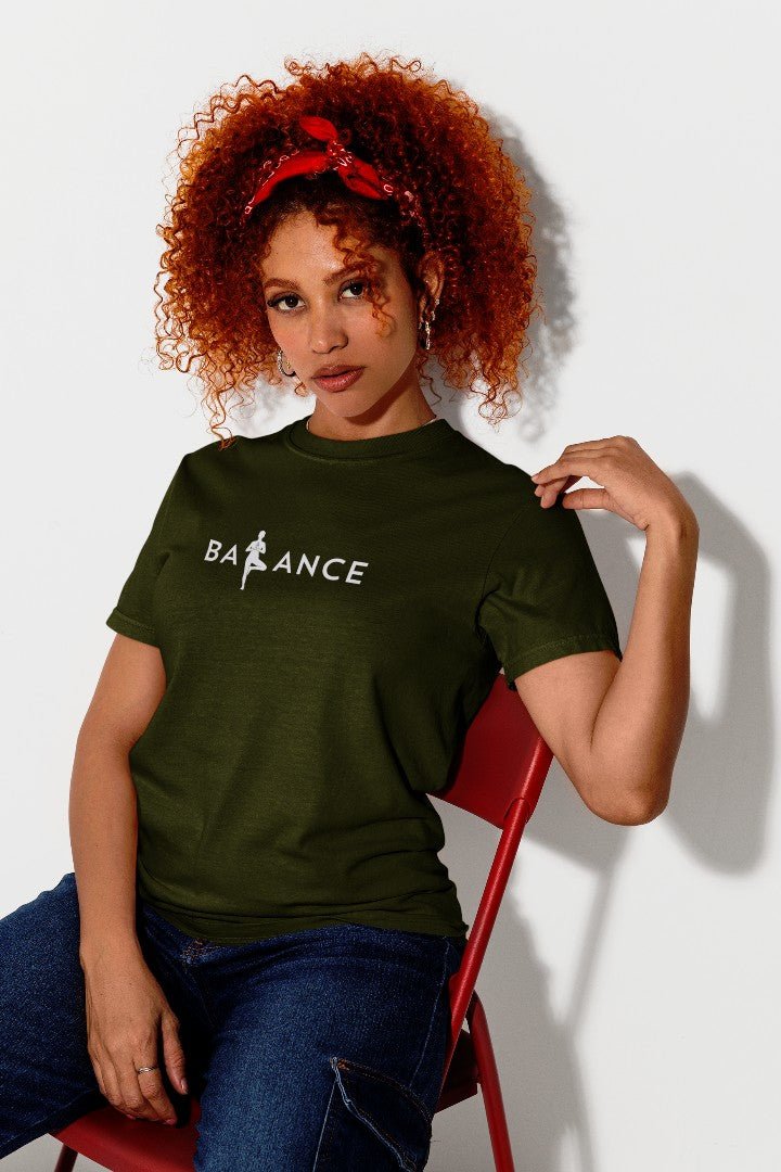Minimalist Cotton “Balance” Typography T-Shirt Olive - Trendzkraft
