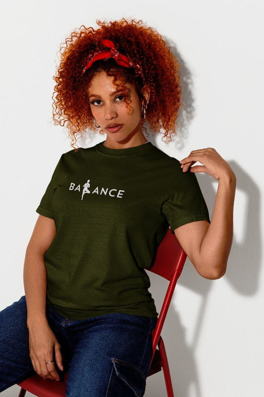 Minimalist Cotton “Balance” Typography T-Shirt Olive - Trendzkraft