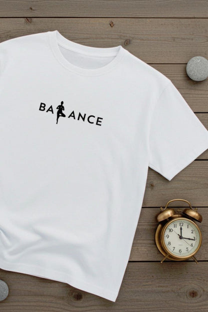 Minimalist Cotton “Balance” Typography T-Shirt White - Trendzkraft