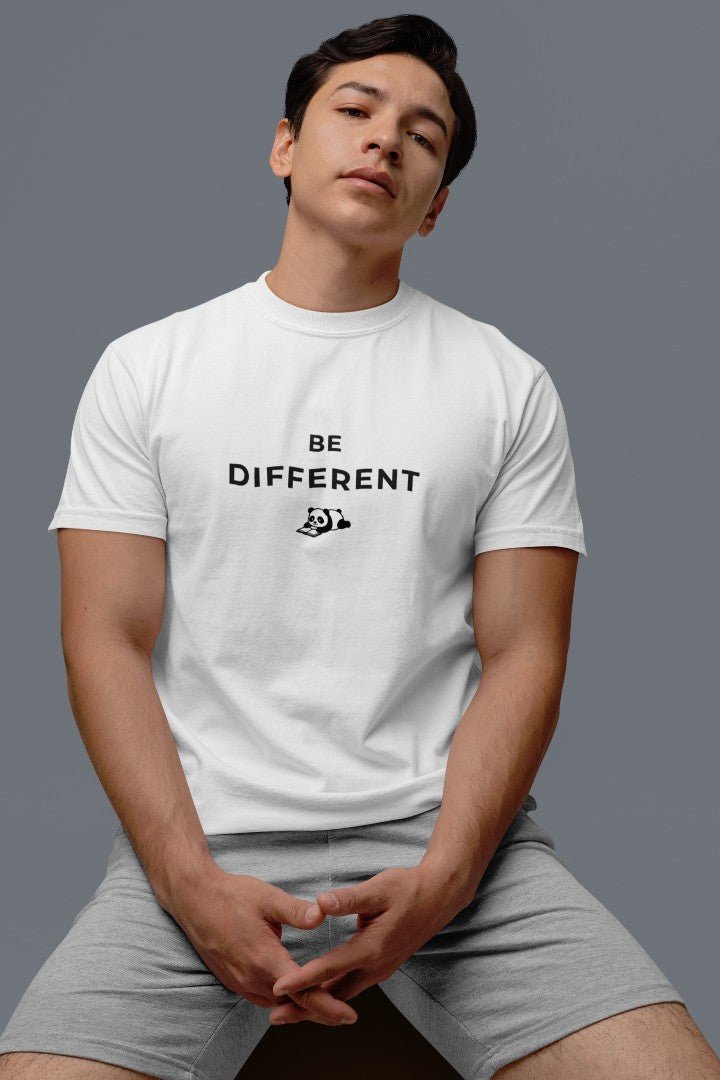 Minimalist Cotton “Be Different” Panda T-Shirt White - Trendzkraft