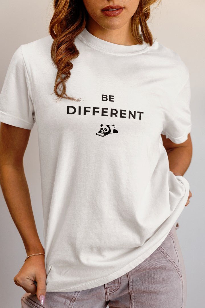 Minimalist Cotton “Be Different” Panda T-Shirt White - Trendzkraft