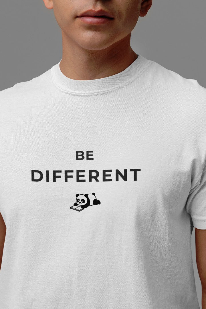 Minimalist Cotton “Be Different” Panda T-Shirt White - Trendzkraft