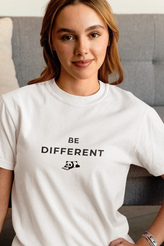 Minimalist Cotton “Be Different” Panda T-Shirt White - Trendzkraft