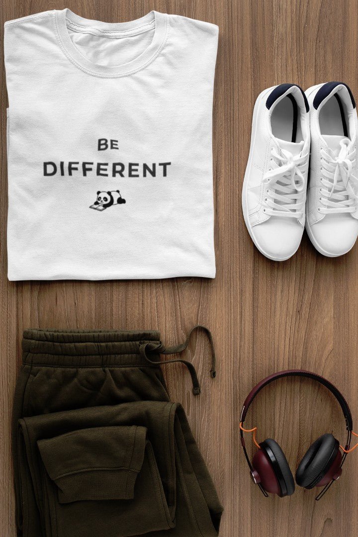 Minimalist Cotton “Be Different” Panda T-Shirt White - Trendzkraft