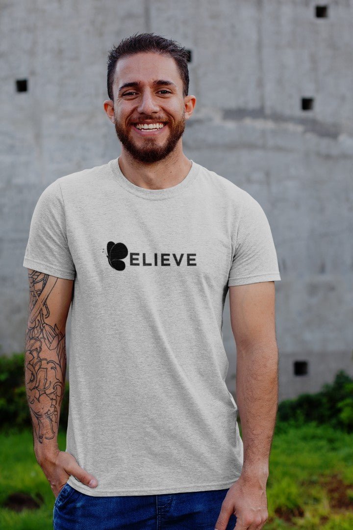 Minimalist Cotton “Believe” Typography T-Shirt - Trendzkraft
