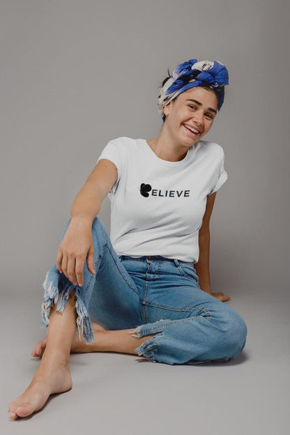 Minimalist Cotton “Believe” Typography T-Shirt - Trendzkraft