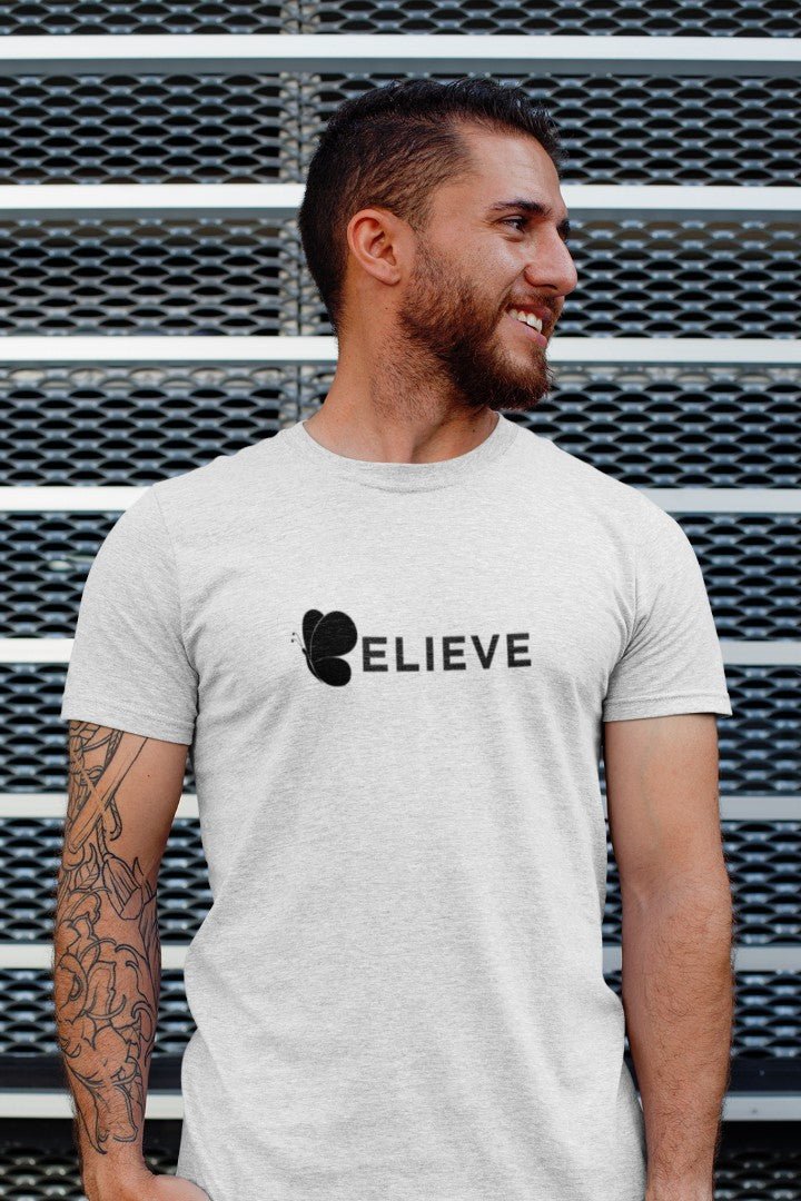 Minimalist Cotton “Believe” Typography T-Shirt - Trendzkraft