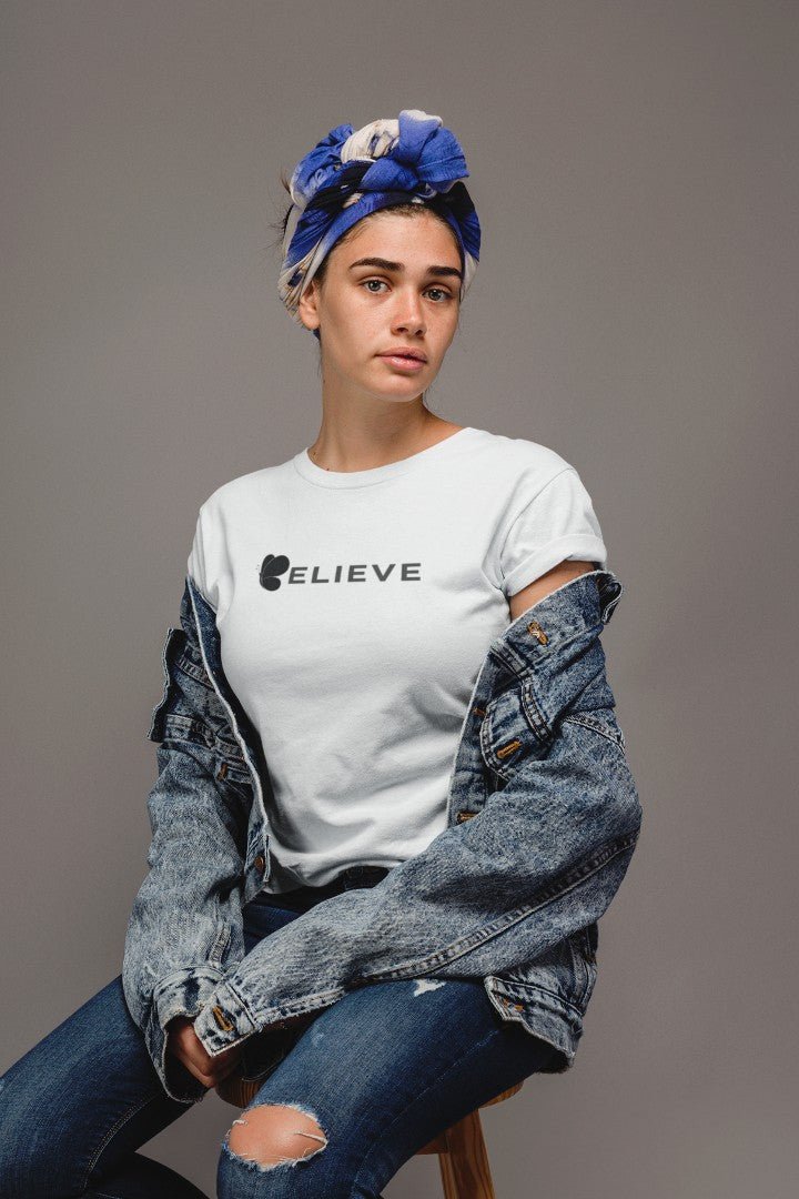 Minimalist Cotton “Believe” Typography T-Shirt - Trendzkraft