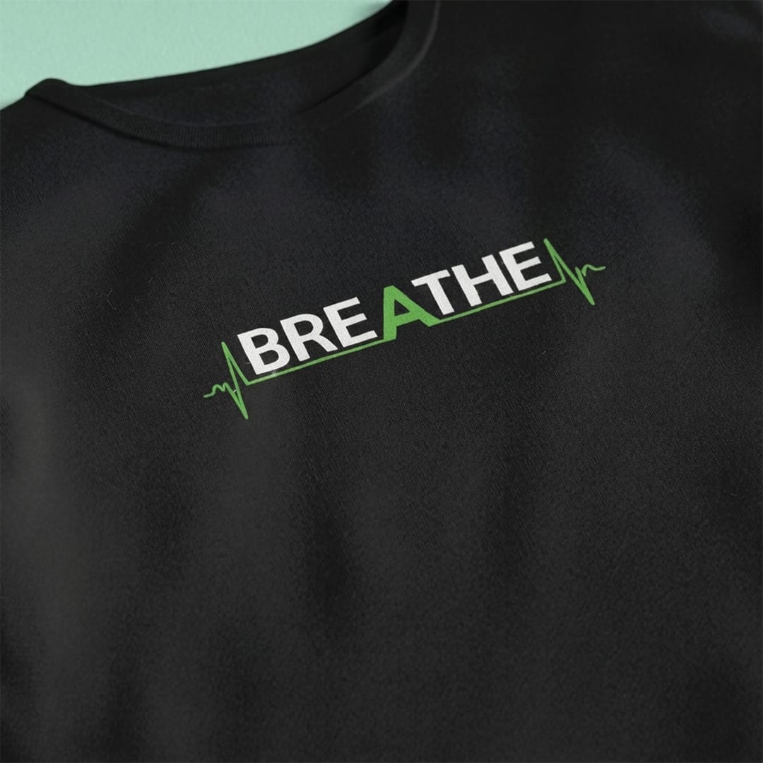 Minimalist Cotton “Breathe” Typography T-Shirt Black - Trendzkraft