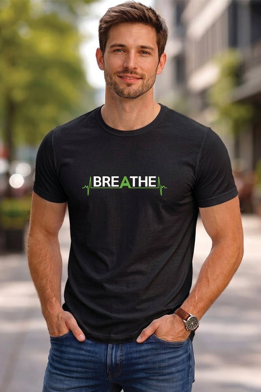 Minimalist Cotton “Breathe” Typography T-Shirt Black - Trendzkraft