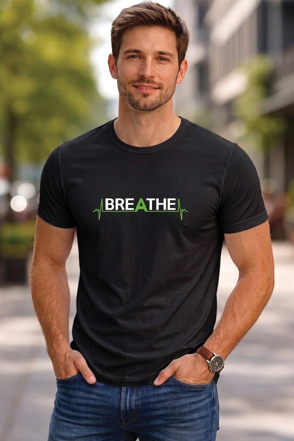 Minimalist Cotton “Breathe” Typography T-Shirt Black - Trendzkraft