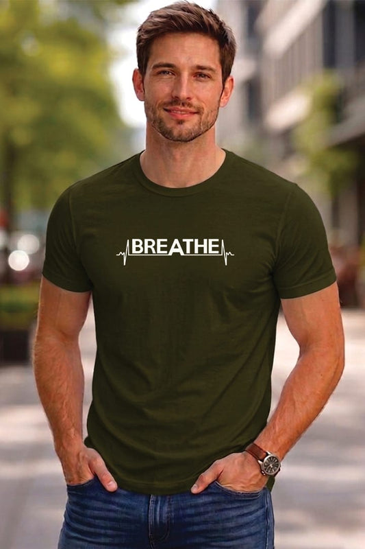 Minimalist Cotton “Breathe” Typography T-Shirt Olive - Trendzkraft