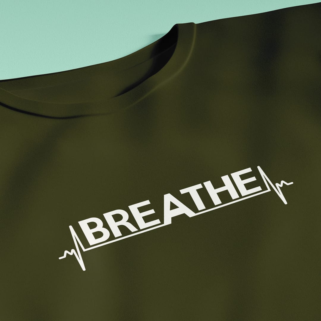 Minimalist Cotton “Breathe” Typography T-Shirt Olive - Trendzkraft