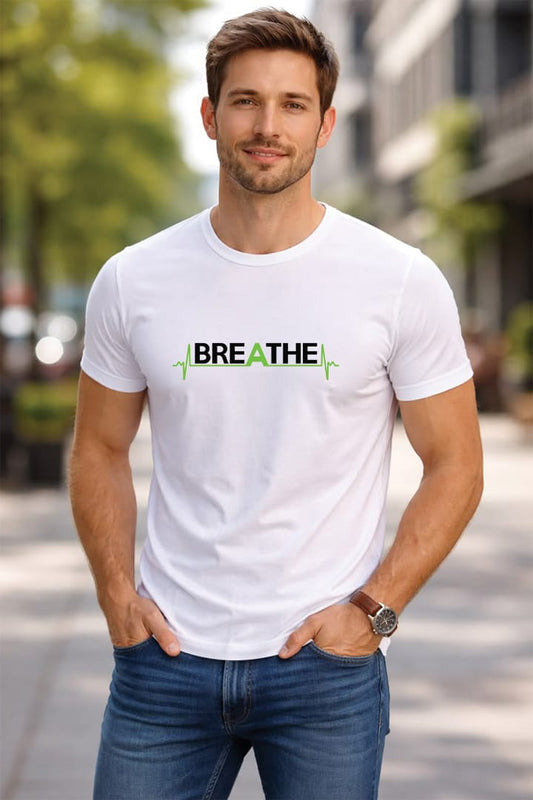 Minimalist Cotton “Breathe” Typography T-Shirt White - Trendzkraft