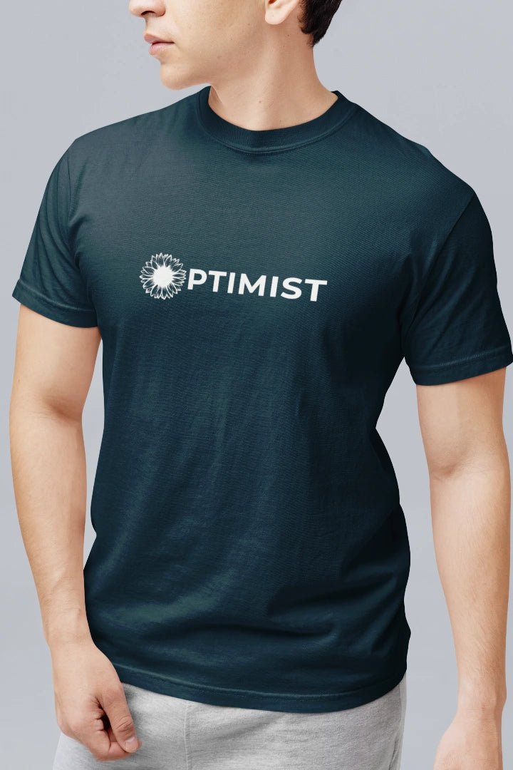 Optimist Unisex Typography T-Shirt - Navy Blue - Trendzkraft