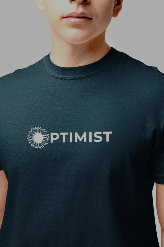 Optimist Unisex Typography T-Shirt - Navy Blue - Trendzkraft