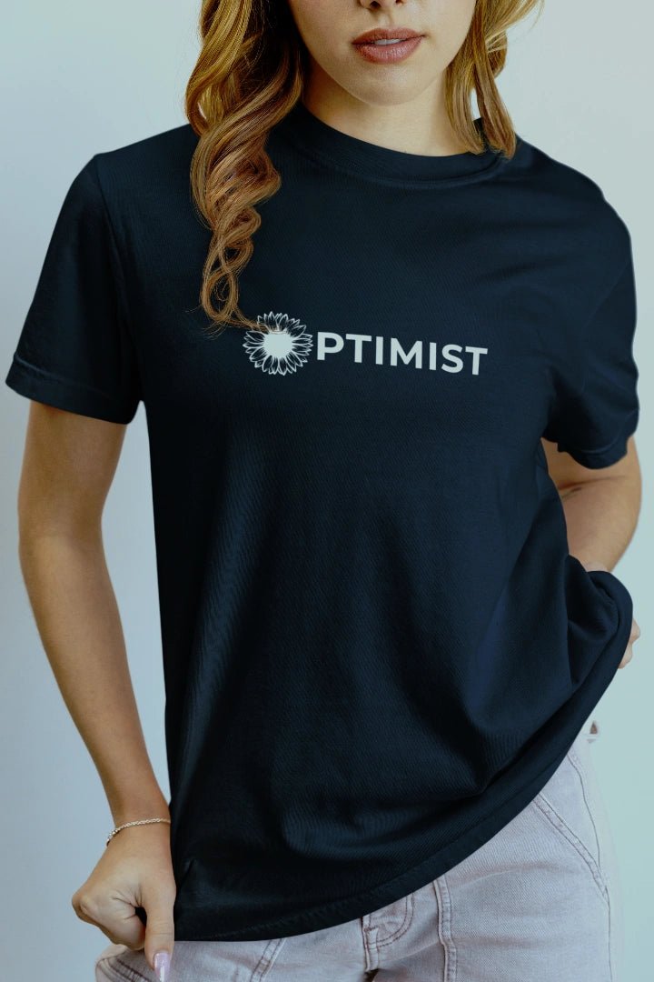 Optimist Unisex Typography T-Shirt - Navy Blue - Trendzkraft
