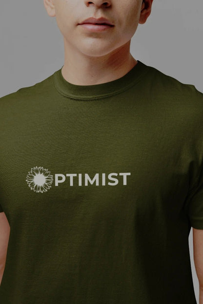 Optimist Unisex Typography T-Shirt - Olive Green - Trendzkraft