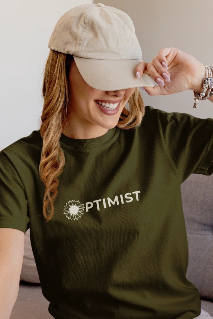Optimist Unisex Typography T-Shirt - Olive Green - Trendzkraft