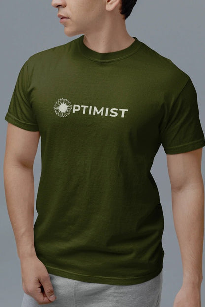 Optimist Unisex Typography T-Shirt - Olive Green - Trendzkraft